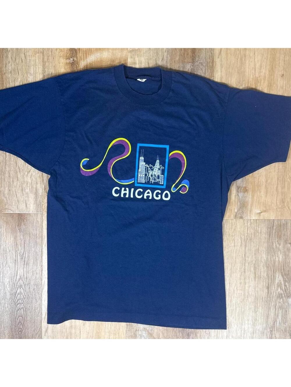 .Vintage 80s Chicago Navy Blue Single Stitch Graphic T-Shirt – Tagged Size L